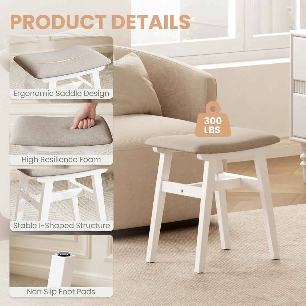 Solid Wood Small Vanity Stool Chair, Makeup Stools for Vanity Desk, Bathroom ...