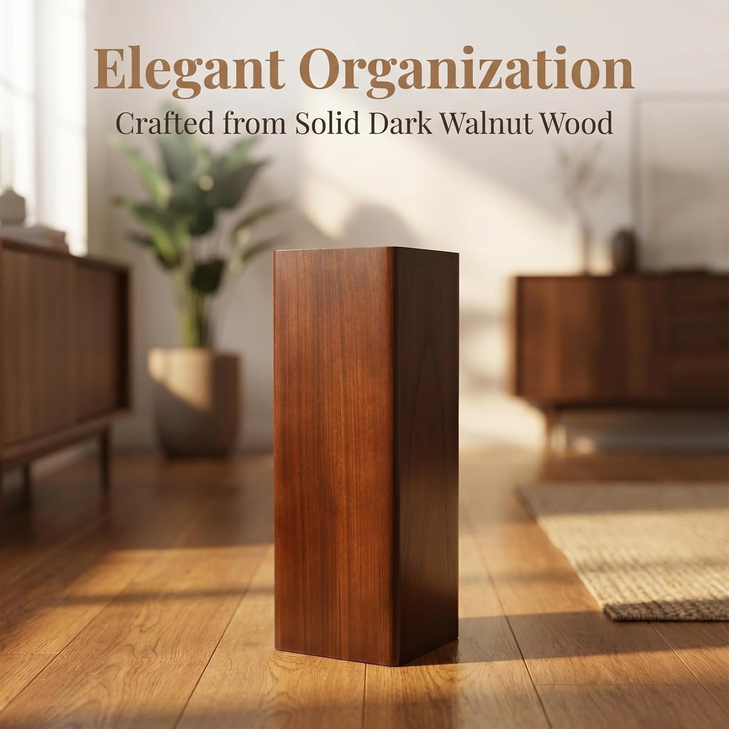 OUNONA Solid Wood Umbrella Stand Elegant Entryway Organizer for Indoor and Outdoor Use Heavy Duty Umbrella Holder for Lobbies Dark Walnut
