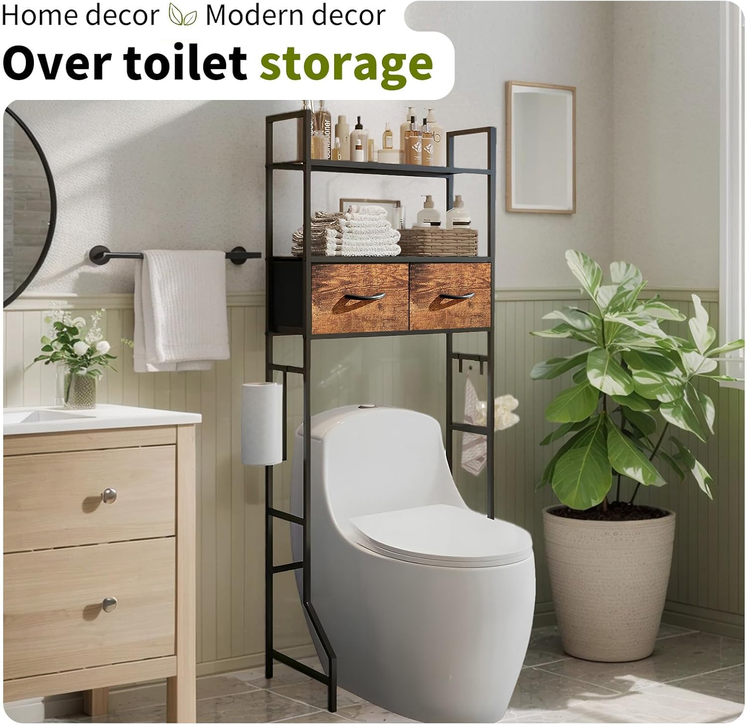 Over The Toilet Organizer,Bathroom Shelves Behind Toilet Organizer, Space-Saving Over Toilet Shelf for Bathroom Organizers and Storage