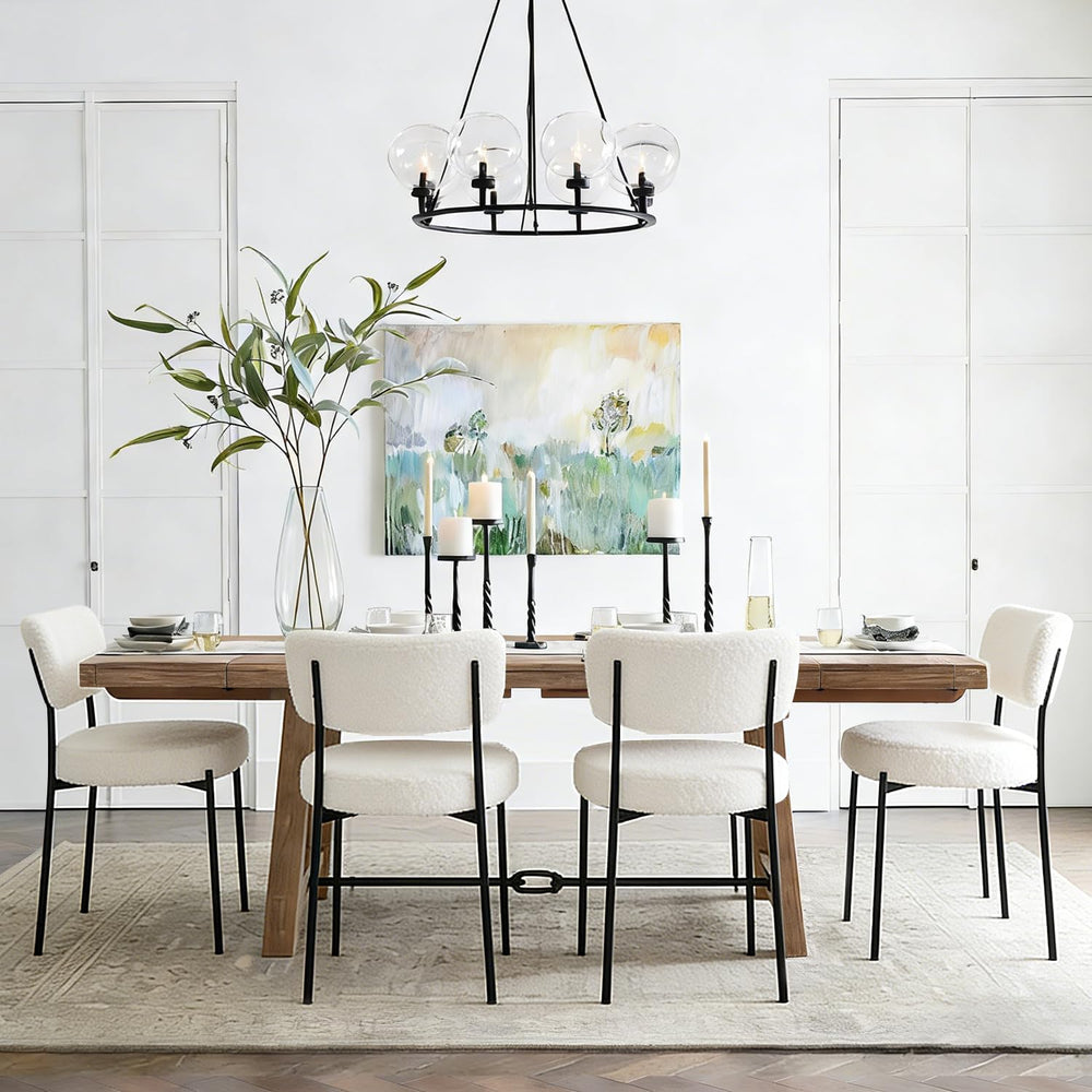 White Dining Chairs Set of 4, Modern Mid Century Kitchen Chairs with Upholste...