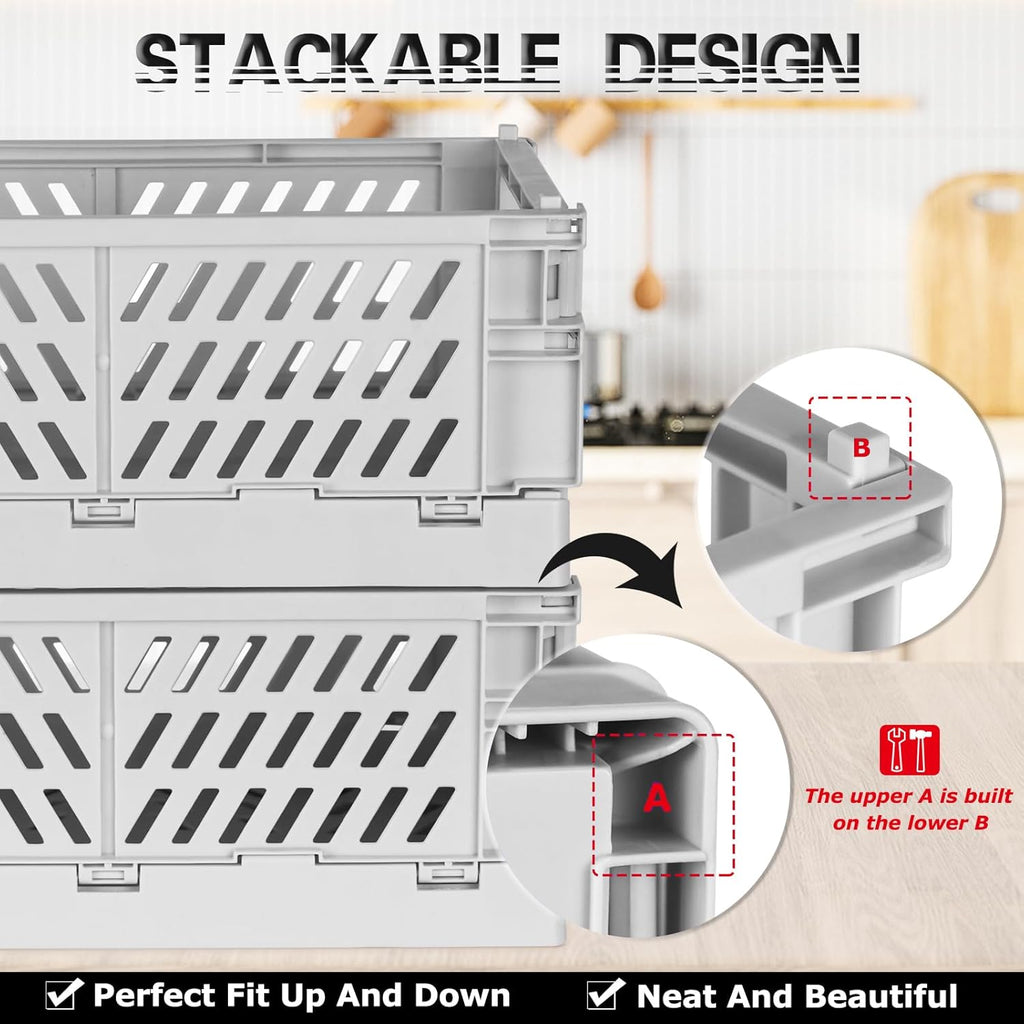 Tixill 2-Pack Mini Foldable Plastic Baskets for Organizing and Storage, Collapsible Storage Crate for Home Kitchen Bedroom Bathroom Office (9.8x6.5x3.8, Grey)