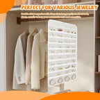 80 Pockets Hanging Jewelry Organizer, Double-Sided White Closet Jewelry Holder for Space-Saving Storage of Earrings, Rings, Bracelets and Small Accessories