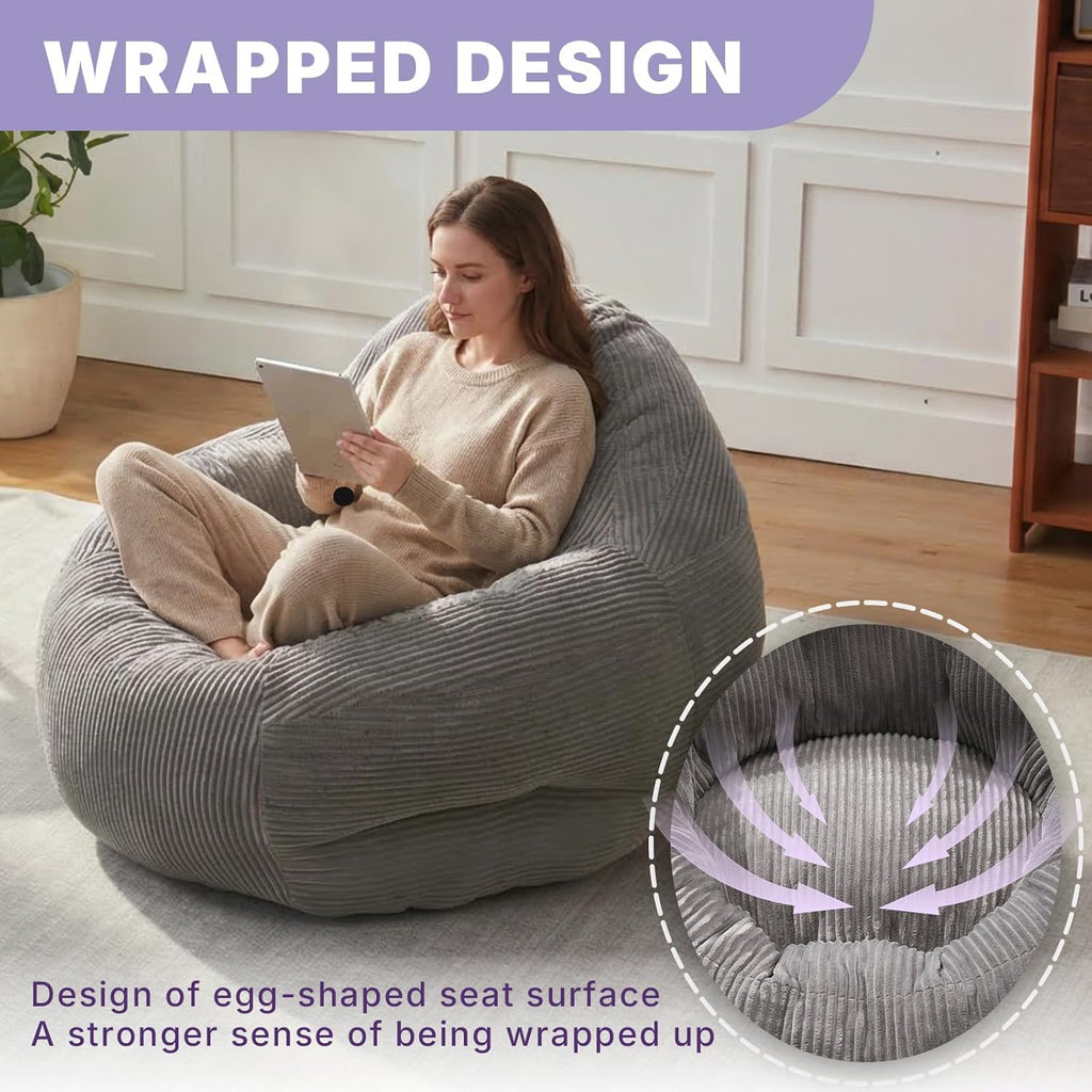 EBENCHICO Bean Bag Chair for Adults, Corduroy Large Bean Bag Chairs for Teens, Comfy Giant BeanBag Sofa Couch with Filler, Reading Chair Floor Sofa for Living Room Bedroom Dorm