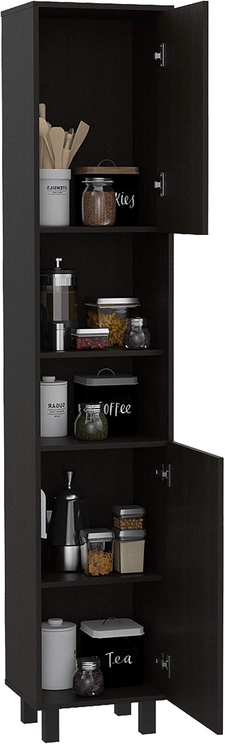 78 Inch Tall Black Pantry Cabinets, 3 Shelves, 2 Doors, Home Storage Organiza...
