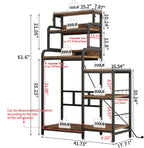 7-Tier Kitchen Storage Rack, Mini Fridge and Microwave Stand with AC/USB Outlets, Metal Frame, Walnut Brown MDF Shelves, Utility Cabinet for Kitchen, Living Room, Dorm