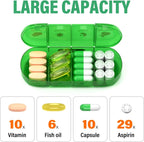 Weekly Pill Organizer 4 Times a Day, 7 Day Pill Box 4X, Portable for Travel Pill Case for Pills/Vitamin/Fish Oil/Medication/Supplements (4x7 Green)