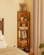 Corner Shelf, 5 Tier Corner Bookshelf with LED Light,Wall Display Corner Shelf Stand with Storage Rack for Living Room,Bedroom,Office,Walnut