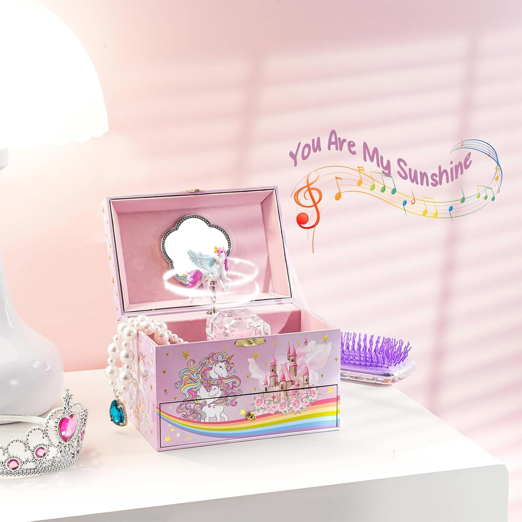 ProCase Children's Jewelry Box, Kids Jewelry Organizer with Unicorn for Little Girls, Jewelry Case Gift for Toddler Age 2 3 4 5 6 7 8 -Sunshine