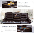 PU Leather Power Wall Hugger Chair Double Reclining Sectional Sofa 3-Seater Loveseat Couch with Reversible Coffee Table, Wireless Chargers, USB Port and Ambient LED Light for Living Room RV Theater