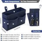 Bseash Bunk Bed Organizer, Bedside Caddy Hanging Bed Organizer Storage Bag with 4 Pockets and 2 Hooks, for College Dorm Rooms Bed, Hospital Bed, Baby Bed Rails, 600D Oxford Cloth (Navy Blue)