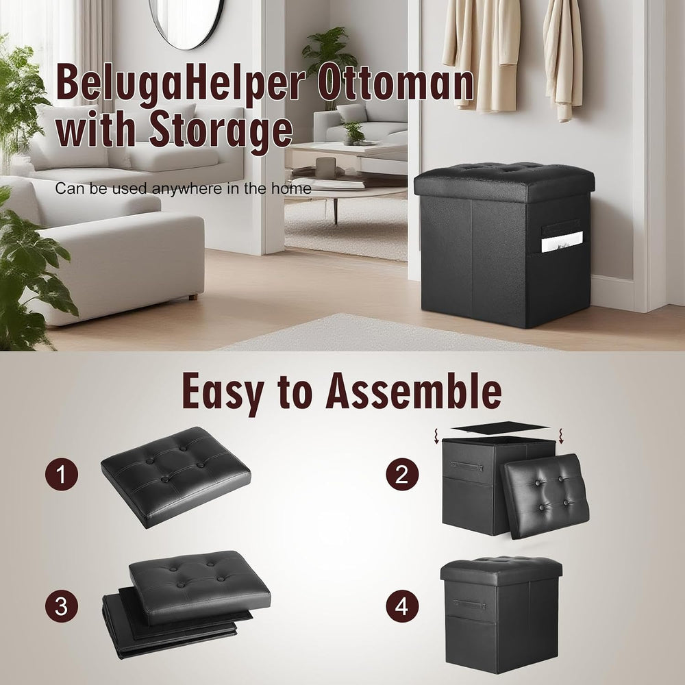 Storage Ottoman, Upgraded 17" High Folding Foot Stools Ottoman Dorm, Bla...