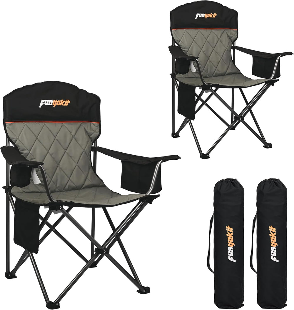 Padded Camping Chair with Sturdy Armrests, Heavy Duty Folding Chair for Adult...