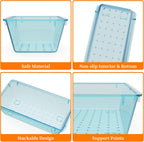 32 PCS Clear Plastic Drawer Organizer Set, 4-Size vanity organizer Trays and Storage Bins for Makeup, Jewelry and Gadgets in Bedroom, Bathroom and Office, Clear Sea Blue