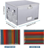ENGPOW File Box with Lock, Fireproof Document Box with Zipper＆Pockets, Collapsible File Organizer Filing Storage Cabinet with Handle, Portable Home Office Safe for Hanging Letter/Legal Folder,Silver