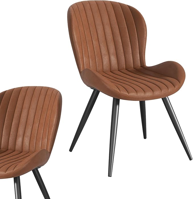 Nalupatio Dining Chairs Set of 6, Modern Dining Room Chairs Comfy Backrest Thick Upholstered Kitchen Chairs 19IN Height with Metal Legs Brown