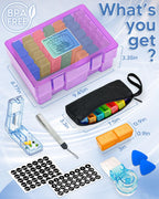 Monthly Pill Organizer 2 Times a Day, FRIWOLE Medicine Box with Portable Weekly Pill Bag, Keychain Pill Case, Pill Cutter and 2 Sticker (Purple, 2 Times a Day)