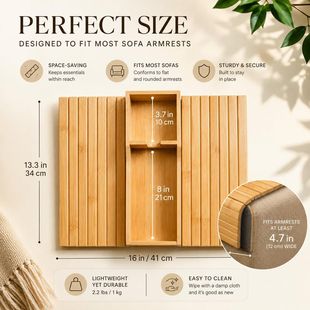 Bamboo Sofa Armrest Tray - Foldable Couch Arm Tray with Cup Holder - 2 in 1 A...
