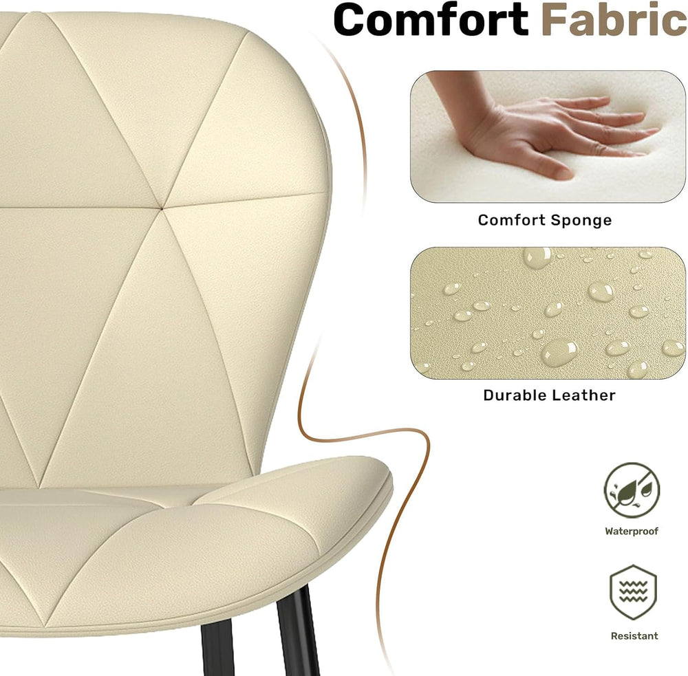 Diamond Dining Chairs Set of 4 PU Leather for Kitchen (Khaki) | Elegant rhomb...
