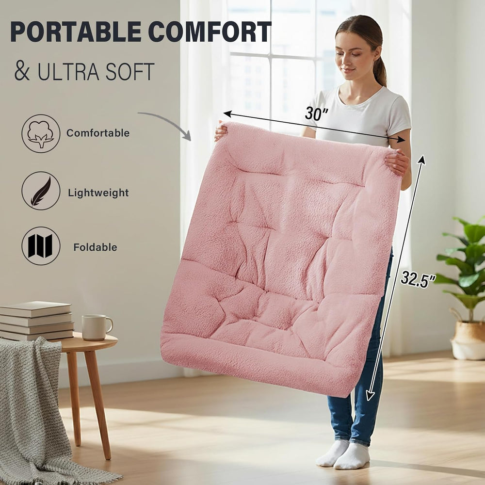 Tiita Comfy Folding Saucer Chair for Adults, Moon Chair, Pink | Soft Faux Fur...