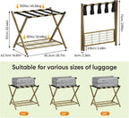 Smart FENDEE 2 Packs Fully Assembled Steel Luggage Rack, Folding Suitcase Stand with Shoe Shelf, Portable Luggage Holder for Guest Room, Bedroom, Hotel, Brass