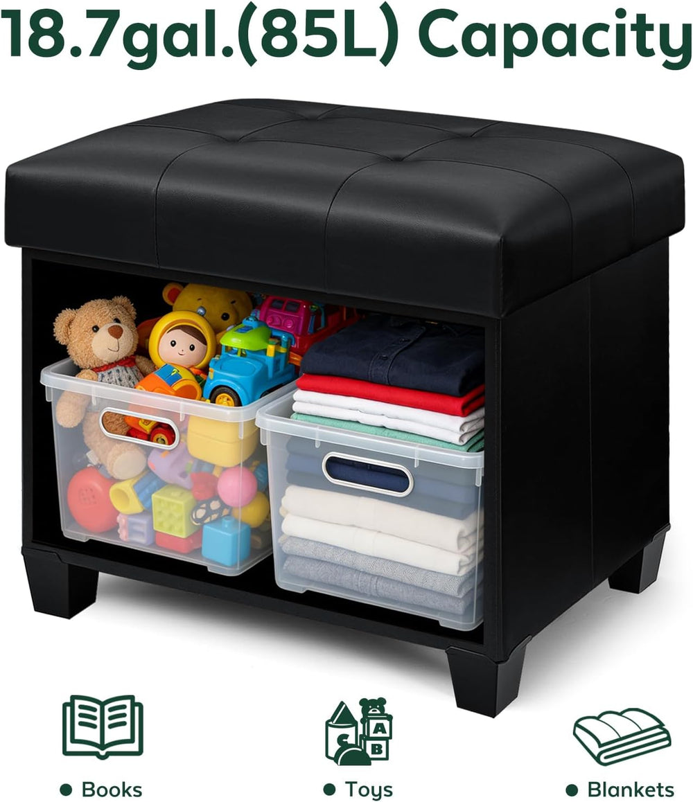 Ottoman with Storage, Rectangular Storage Ottoman, Faux Leather Ottomans with...