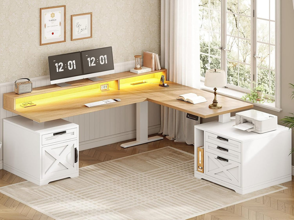 SEDETA Farmhouse L Shaped Standing Desk, 70.1" x 73.2" Height Adjus...