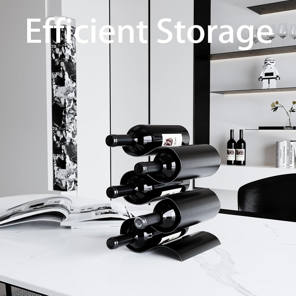Black Wine Rack Countertop, Modern Metal Wine Rack for Inside Cabinet, Minima...
