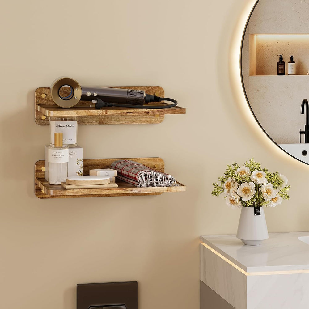 Acacia Wood Projector Shelf Wall Mount, 15.75" Floating Wall Shelf for P...