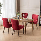 Burgundy Dining Chairs Set of 4, Kitchen & Dining Room Chairs, Fabric Upholstered Dinning Chairs, Sillas De Comedor, Nailhead Trim, Wood Legs (Red, 4 Pcs)