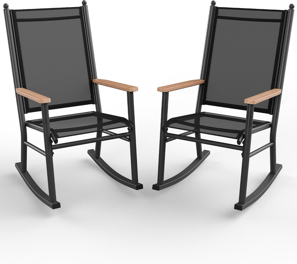 Shintenchi Outdoor Rocking Chairs Set of 2,Upgraded High Back Patio Rocking C...