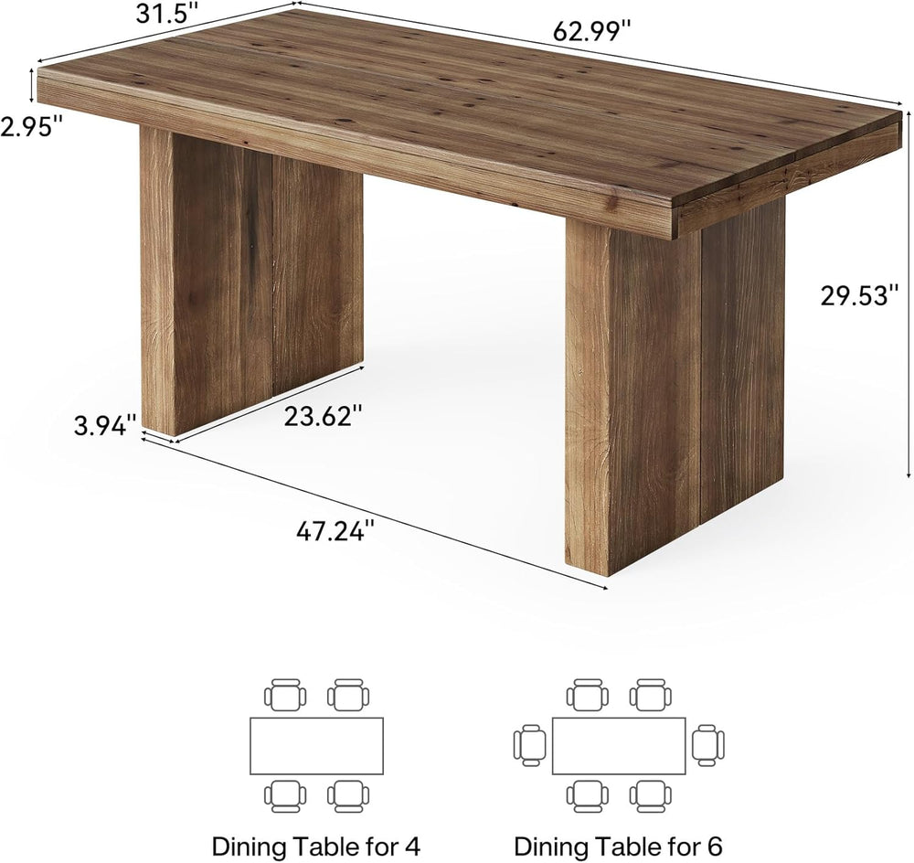 63" Solid Wood Dining Table for 4-6 People, Farmhouse Rectangle Kitchen ...