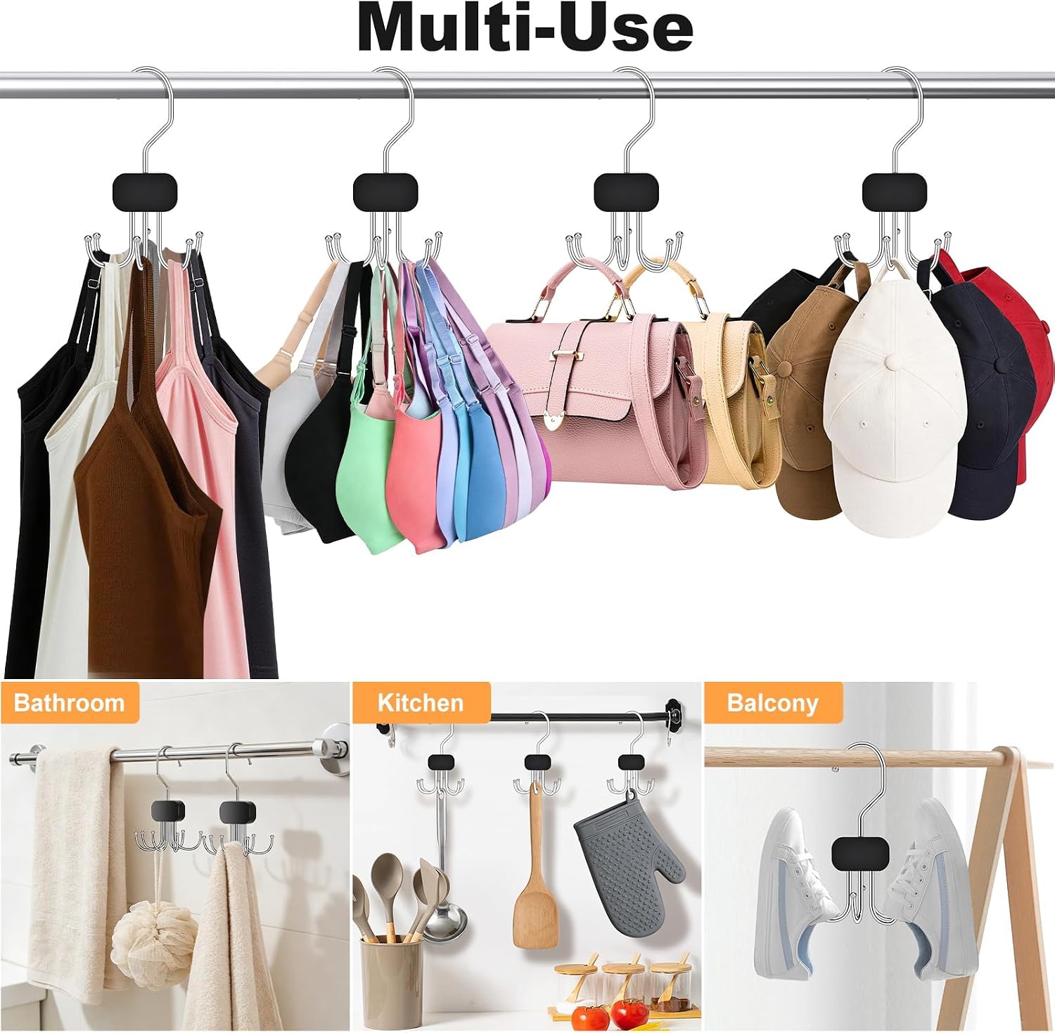 Belt Hanger for Closet, 3PCS Belt Organizer for Closet 360°Rotating Max 72 Belt, Tie Rack Hanger for Closet Tie Organizer for Closet Belt Holder for Closet for Belt,Tie,Tank Top,Bra,Scarf,Hat