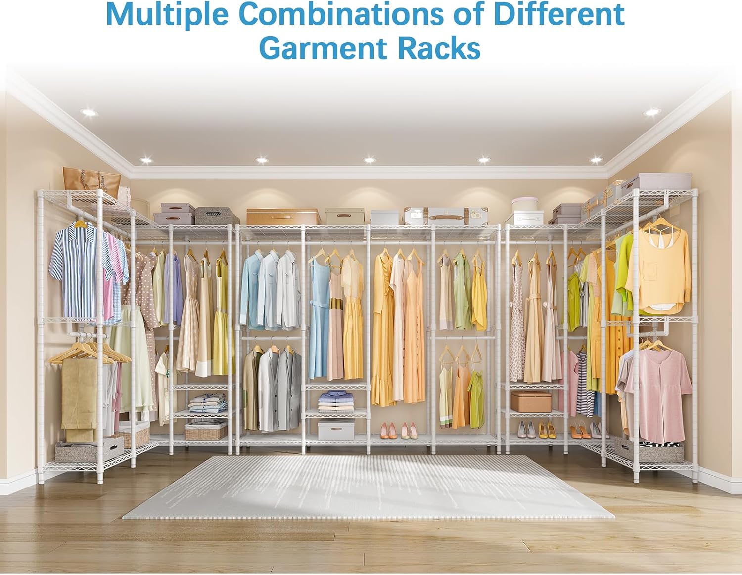VIPEK V40 Wire Garment Rack Heavy Duty Clothes Racks for Hanging Clothes, Multi-Functional Bedroom Clothing Racks Freestanding Closet Wardrobe Rack, 76" L x 15.7" W x 76.4" H, Max Load 1110lbs, White