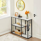 WOHOMO Console Table, 12 Inch Narrow Entryway Table for Living Room, 31.5 Inch Modern Industrial Sofa Table with 3-Tier Storage Shelves for Corridor, Hallway, White Marble