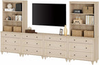 WAMPAT Entertainment Center with Bookshelves for TVs up to 75", Farmhouse Wall Unit TV Stand with Drawers, Media Console Table for Living Room, Bedroom & Home Theater, Light Oak