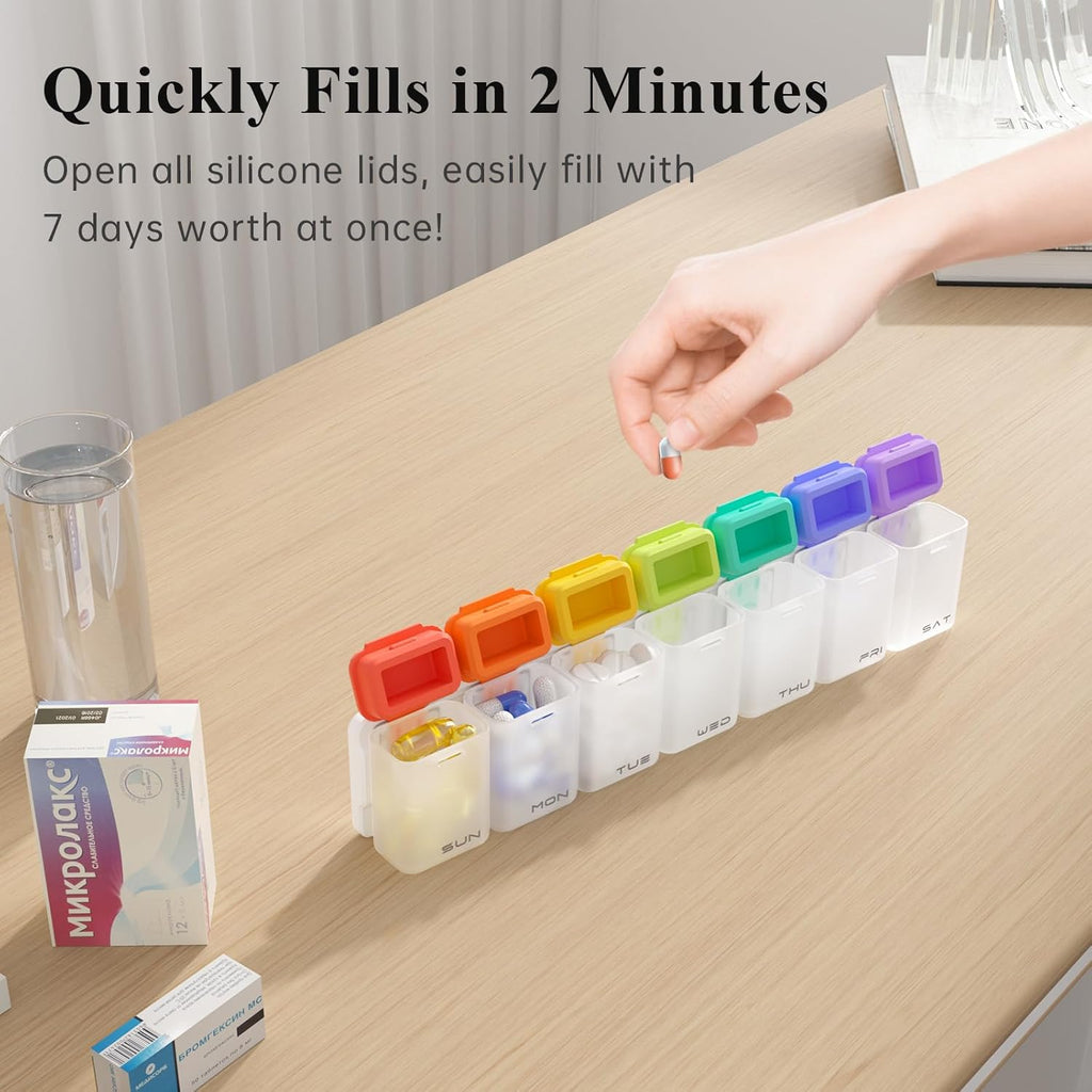 Weekly Pill Organizer Magnetic, Removable Pill Box 7 Day 1 Time a Day, Large Pill Case Travel, Week Once Daily Medication Dispenser, Medicine Container Holder for Supplement Vitamin, White