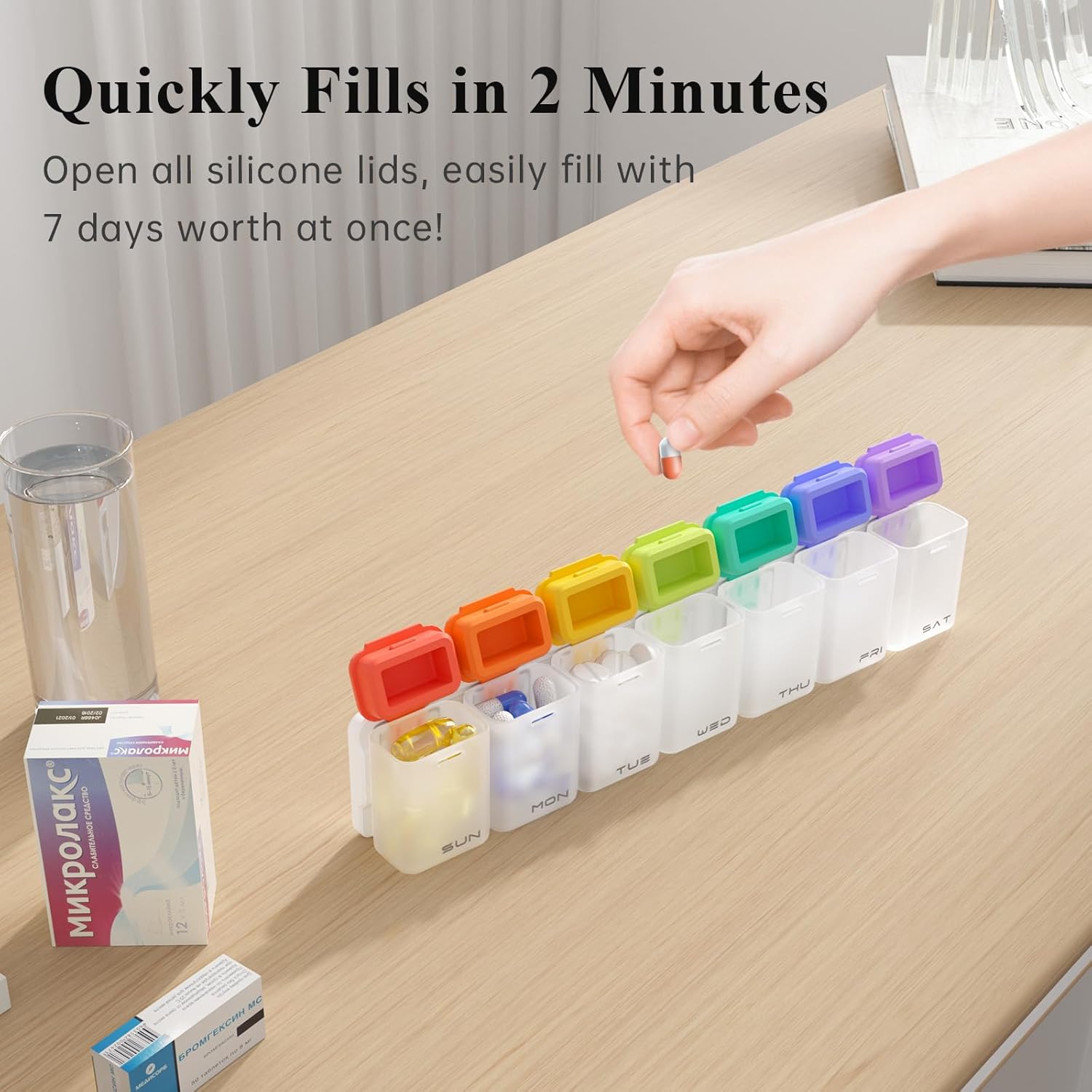 Weekly Pill Organizer Magnetic, Removable Pill Box 7 Day 1 Time a Day, Large Pill Case Travel, Week Once Daily Medication Dispenser, Medicine Container Holder for Supplement Vitamin, White