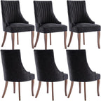 mikibama Linen Dining Chairs Set of 6 Channel Tufted Kitchen Dinner Chair Comfy Fabric Upholstered Accent Chair for Dining Room with Solid Wood Legs (Black 6pc)
