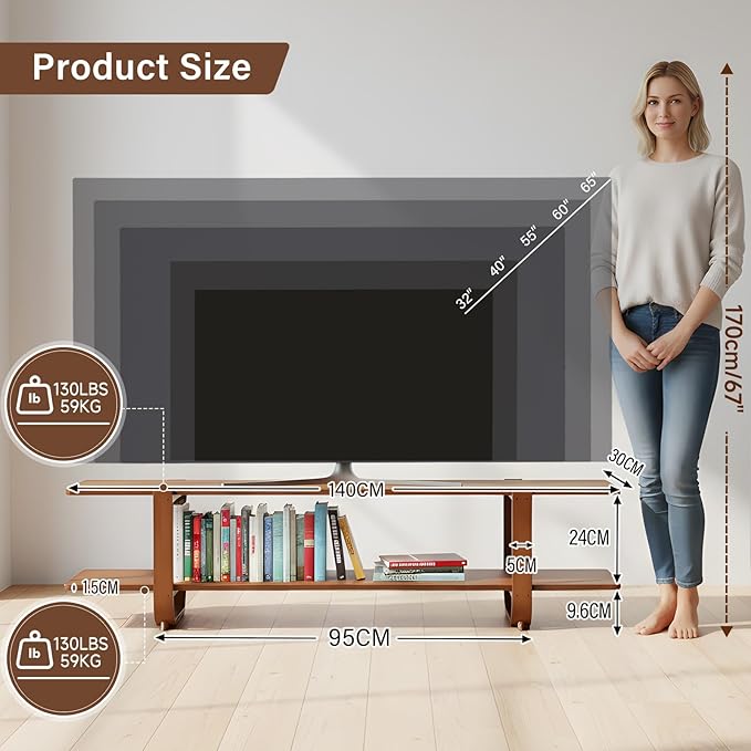 Tiita TV Stand with Storage for TVs up to 65'', Bamboo TV Console Ent...