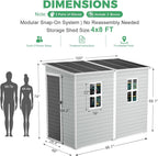 4x8 FT Plastic Storage Sheds Outdoor with Floor and Window, Lean to Resin Shed Easy to Install, Compact Sheds & Outdoor Storage/Tool Shed for Backyard Patio Lawn, Gray