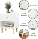 Kids Nightstand, Modern Night Stand with One Drawer and Open Storage Shelf, Wooden Bedside Table, End Table for Living Room, Bedroom, Toddler Nightstand for Boys and Girls, White