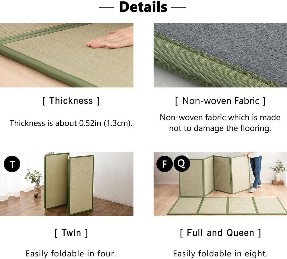 EMOOR Japanese Tatami Mat Twin Natural Rush Grass (Undyed), Foldable Igusa Ma...
