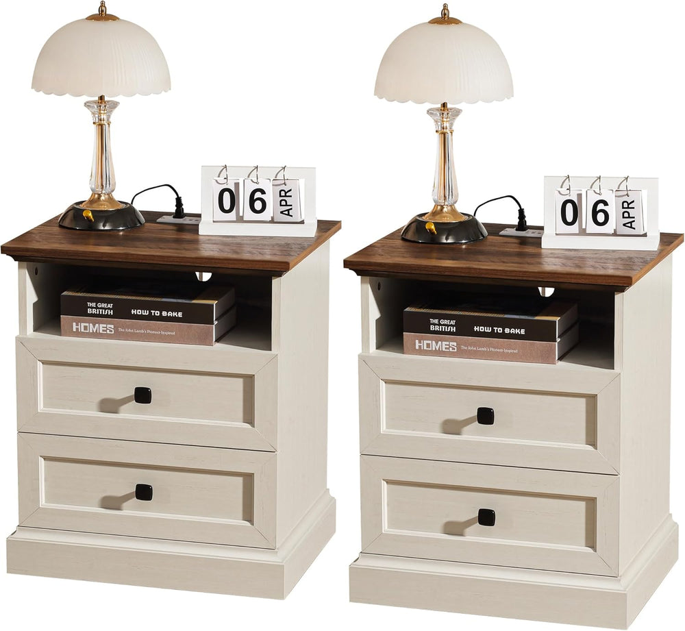24.5" Farmhouse Night Stand Bedside Table with 3 Drawer for Bedroom | Se...
