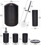 CERBIOR Bathroom Accessories Set 6 Piece Bath Ensemble Includes Soap Dispenser, Toothbrush Holder, Toothbrush Cup, Soap Dish for Decorative Countertop and Housewarming Gift, Black
