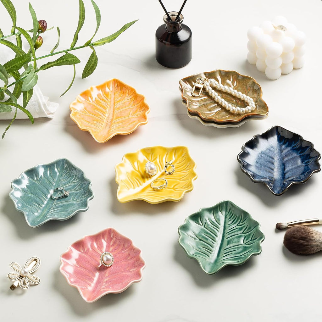 Reactive Glaze Leaf Ring Dish, Trinket Tray with Gift Box | Natural glaze variations make each piece unique, while the petite dish keeps rings, earrings, keys, and keepsakes visible