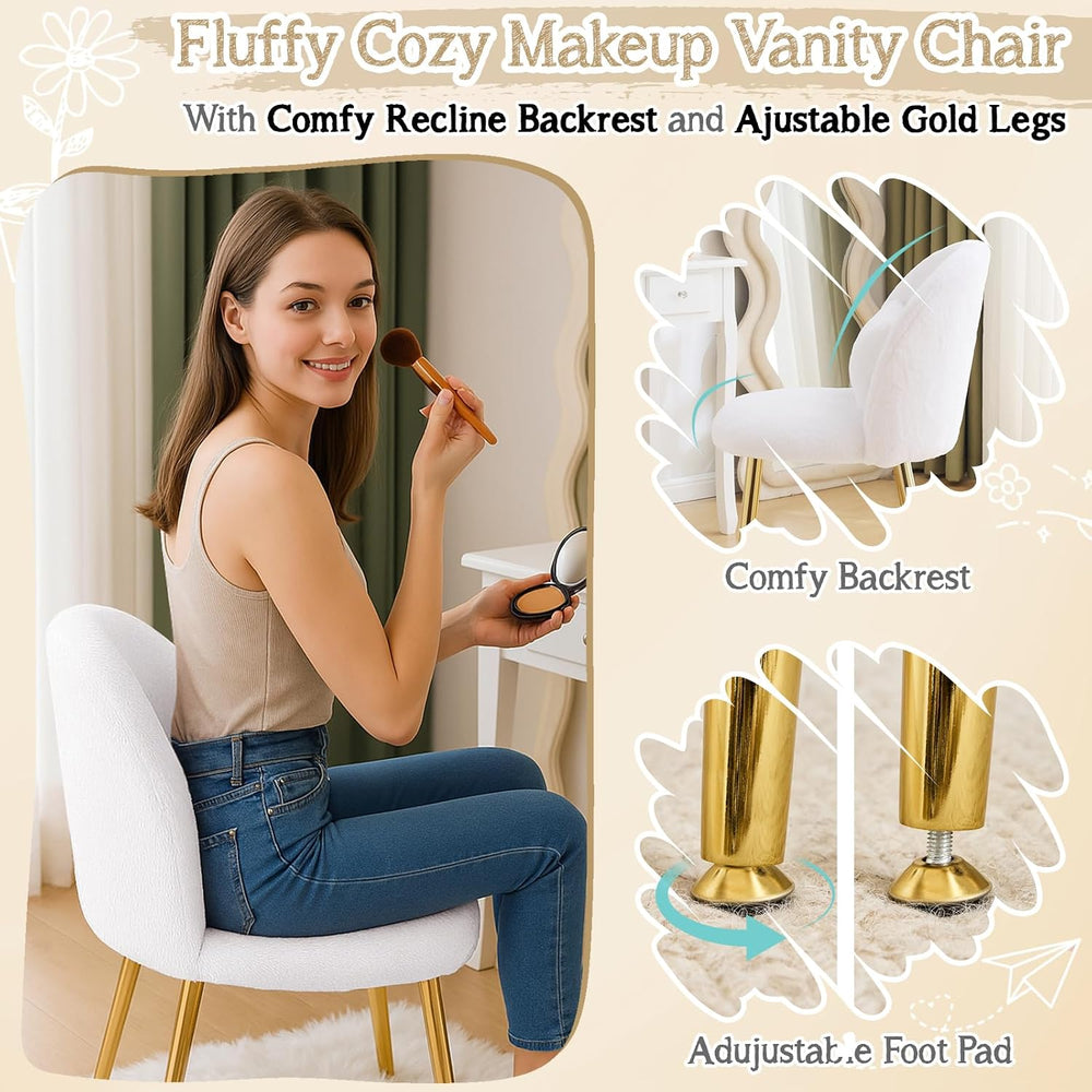 VINGLI Fluffy Girls Vanity Chair with Back & Pillow,Cute Small Cozy Desk ...
