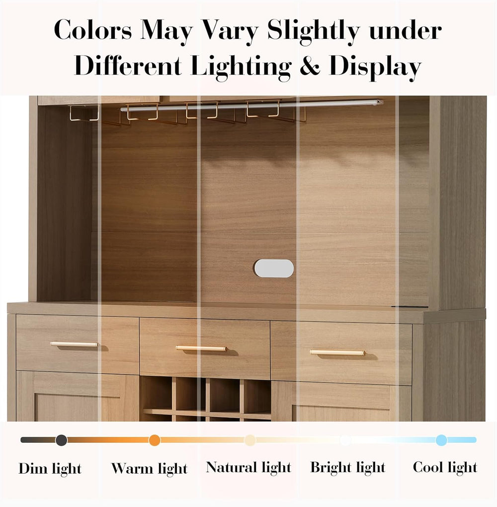 77" Tall Pantry Cabinet & Coffee Bar Cabinet with Storage,Natural Oa...