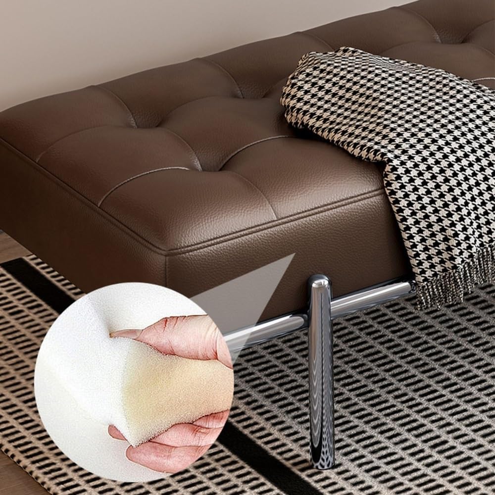 Modern Bed End Stool Shoe-Changing Bench Stainless Steel Long Leather Minimal...
