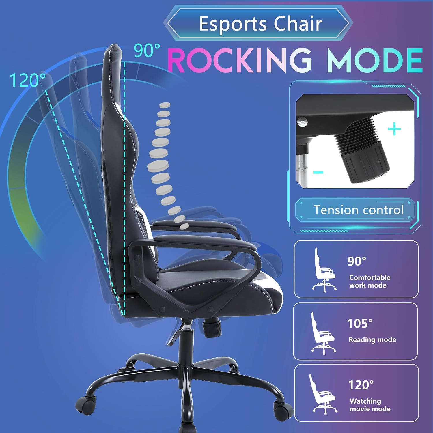 PayLessHere Ergonomic Racing Desk Chair Gaming Chair Computer Chair with Armrests 360° Swivel & Caster Pu Desk Task Chair Executive Headrest Lumbar Support for Back Pain Women Men and Adults (White)