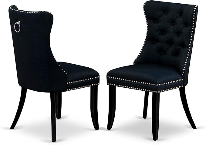 East West Furniture LGDA9-BLK-24 9 Piece Dining Table Set Includes a Rectangle Kitchen Table with Butterfly Leaf and 8 Polyester Fabric Upholstered Chairs, 42x84 Inch, Black